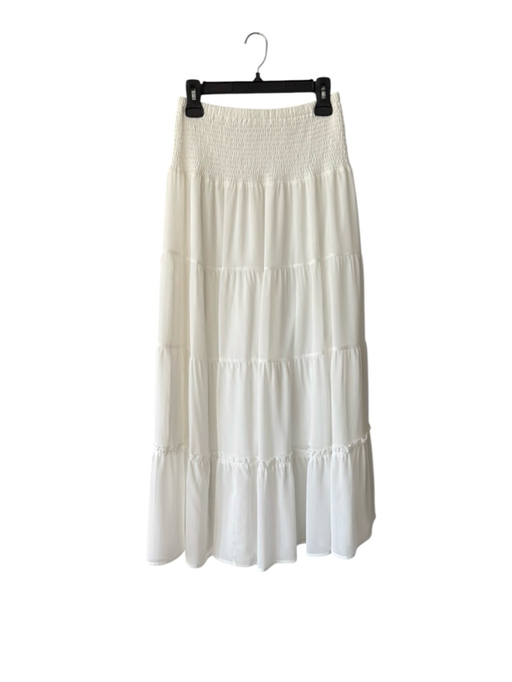 Women’s White Smocked Waist Tiered Maxi Skirt Size Medium Boho Summer Long - Picture 3 of 15